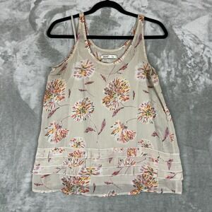 Old Navy Top Women's S Beige w/ Bright Floral Dandelions Print Sheer Lined